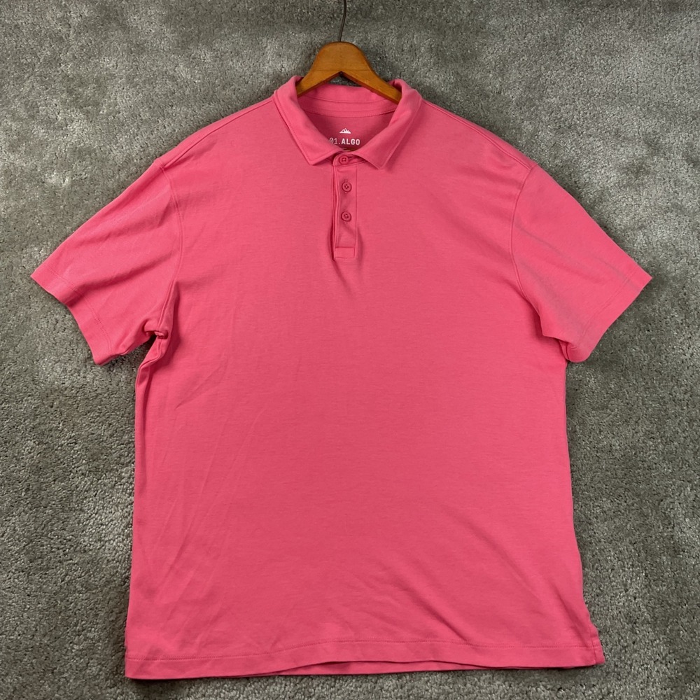 01.ALGO Performance Polo Mens Medium‎ Pink Excellent Pima Cotton Short Sleeve